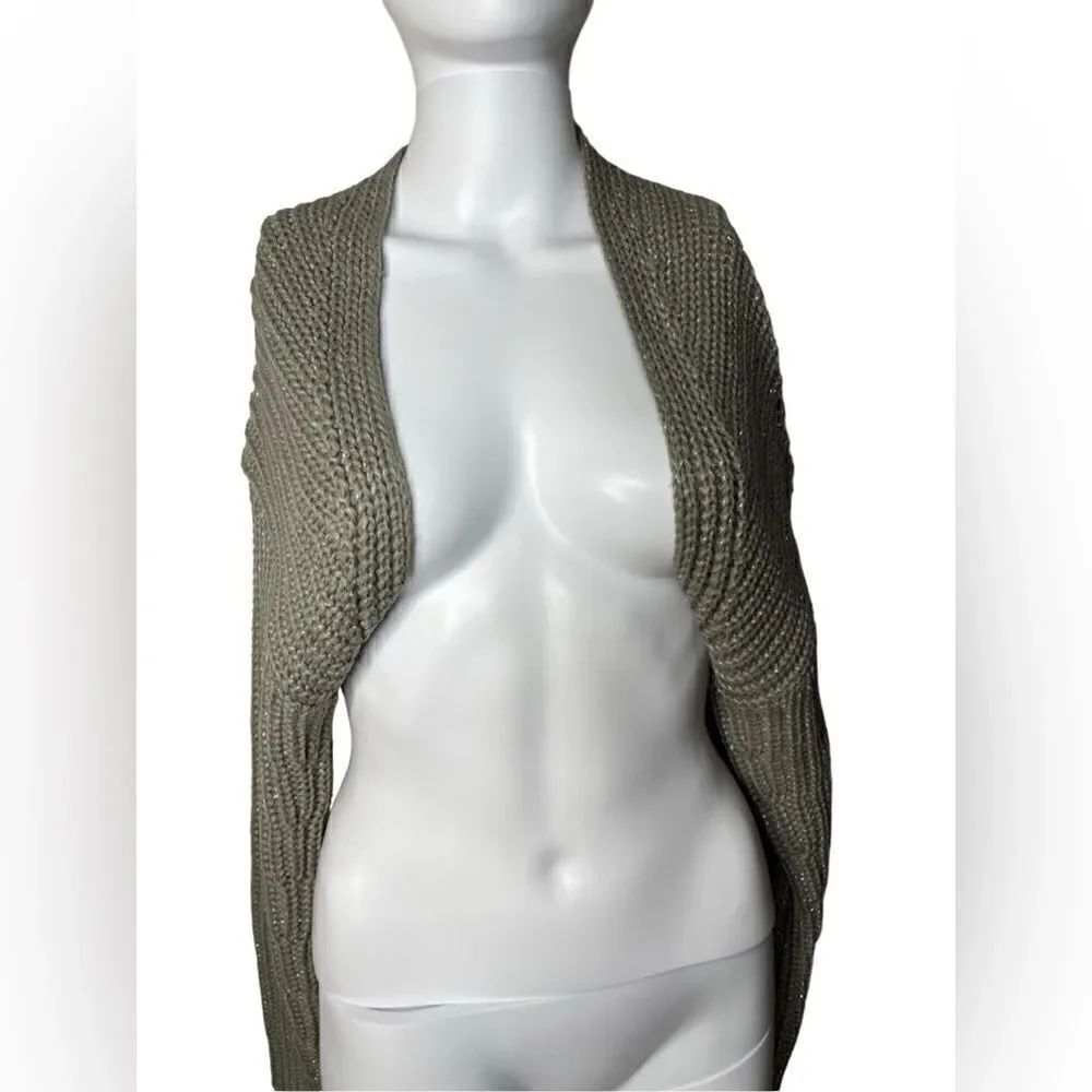 Fashion Nova Knit Cropped Open Front Long Sleeve Cardigan Taupe Large